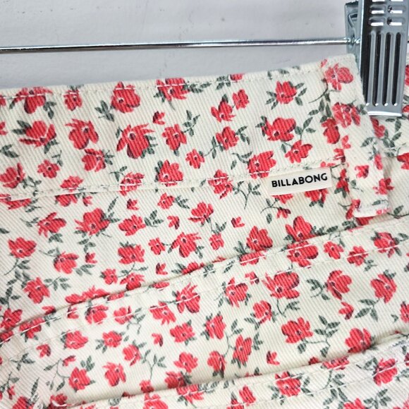 Billabong Red Cream Ditsy Floral Buttonfly Denim Mini Skirt - Picture 6 of 7